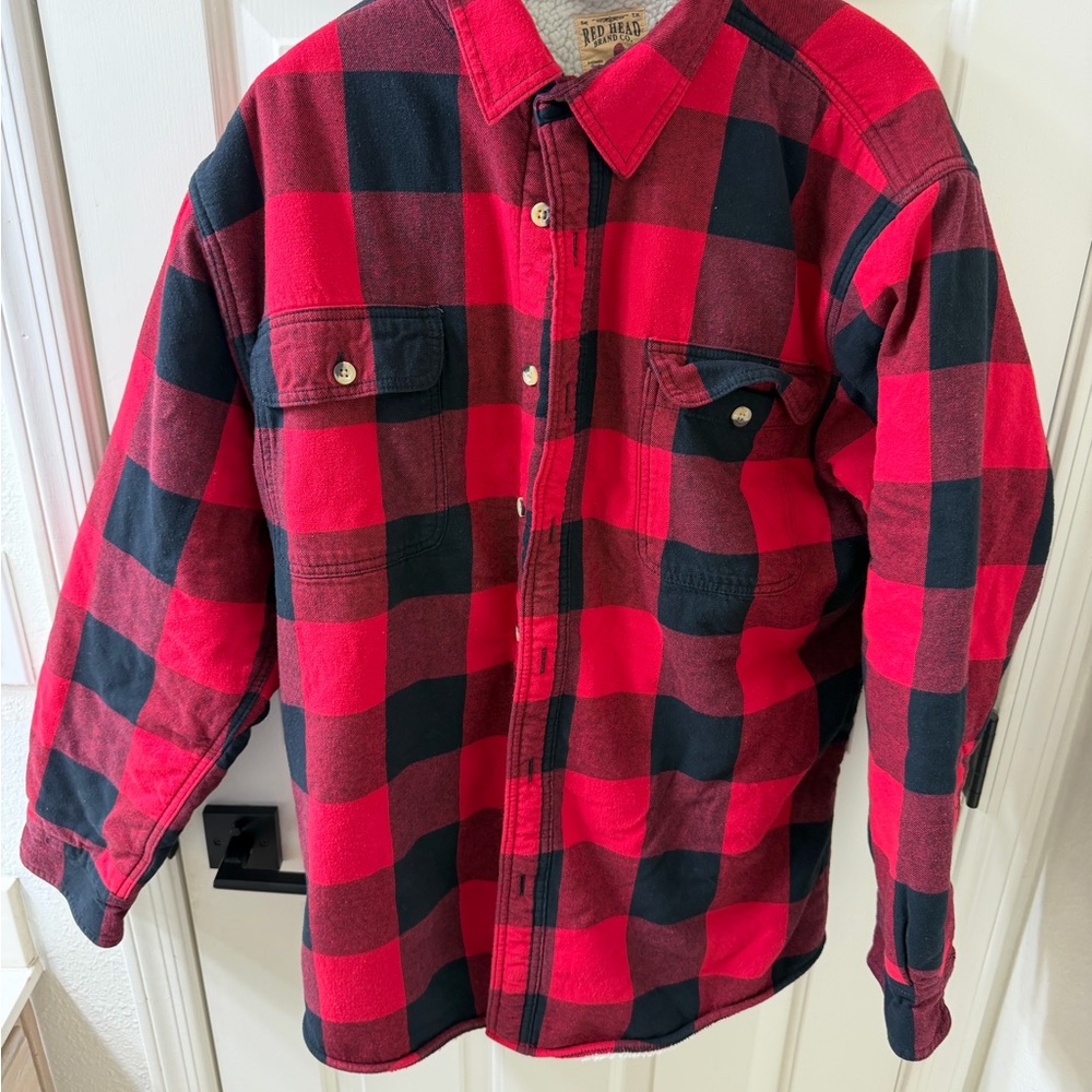 RedHead Sherpa Lined Flannel Shirt Jacket - Red Buffalo Plaid - Men’s L